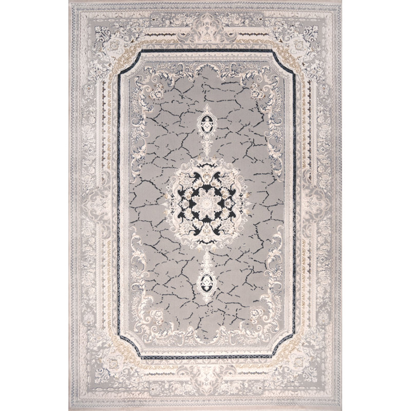 Ruby Marble Medallion Cream Grey Abstract Area Rug, Rectangle 120 x 170 cm