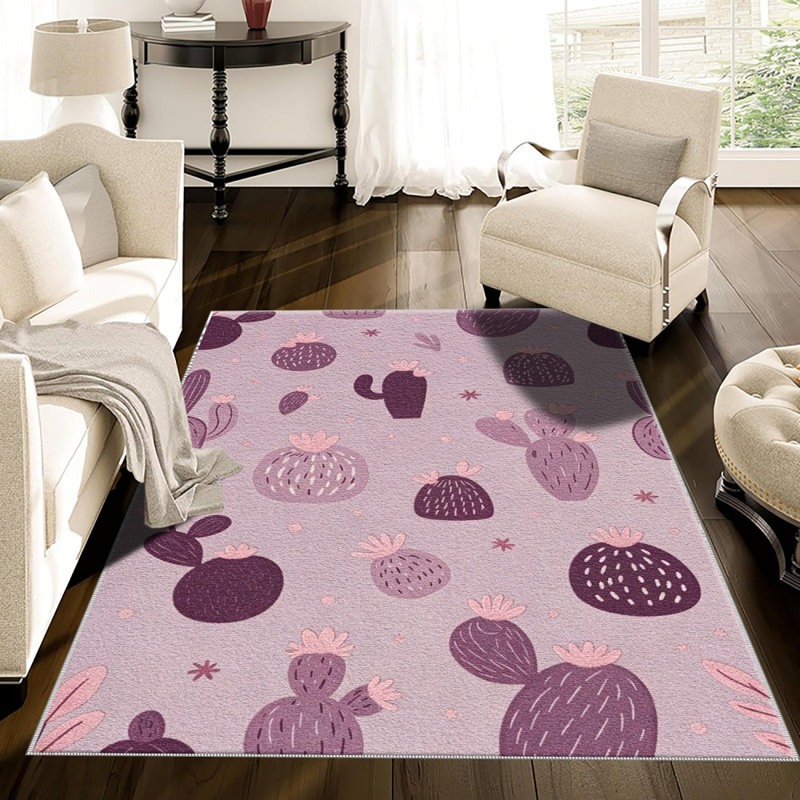 Lavender Cactus   area rugs for Living Room, Soft and Comfortable, Suitable for all seasons, easy to maintain, machine washable Indoor floor mat, Under Table Farmhouse suitable for Bedroom, Dining Room, Study,  Balcony, Home Decor Patio