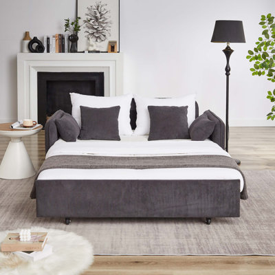 66 Inch Sleeper Sofa Bed 3-In-1 Adjustable Sleeper With Pullout Bed 4 Pillows And Side Pockets Soft Corduroy Convertible Sleeper Sofa Bed For Living Room Bedroom Apartment Office