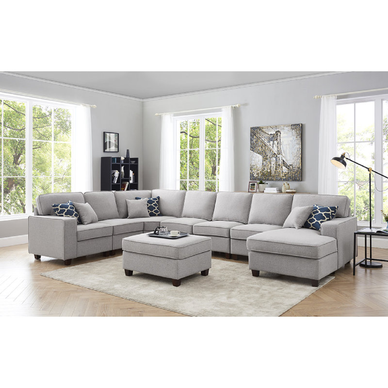 Canapé modulaire de coin avec repose-pieds de 149,5 po Blakeley, Mélange de polyester gris clair