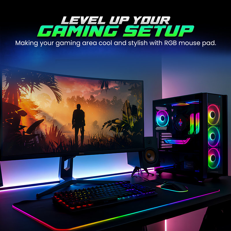  Tapis de souris de jeu surdimensionné Rgb Led, alimenté par USB, surface de contrôle micro-texturée, 11,8 po x 31,5 po