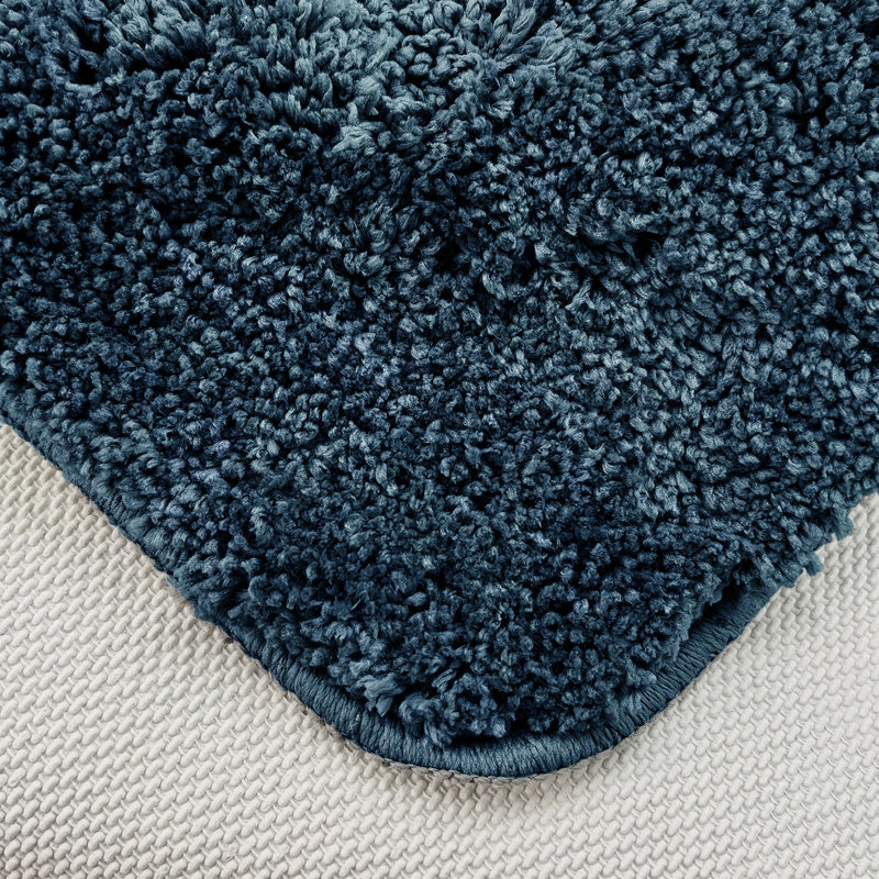 Chenille Soft High Density Anti Slip Linear Bath Mat Set, Navy Blue