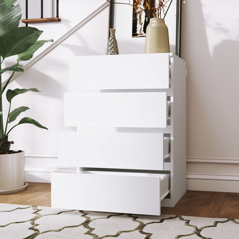 Commode de chambre à coucher, commode à 4 tiroirs pour chambre à coucher, Blanc