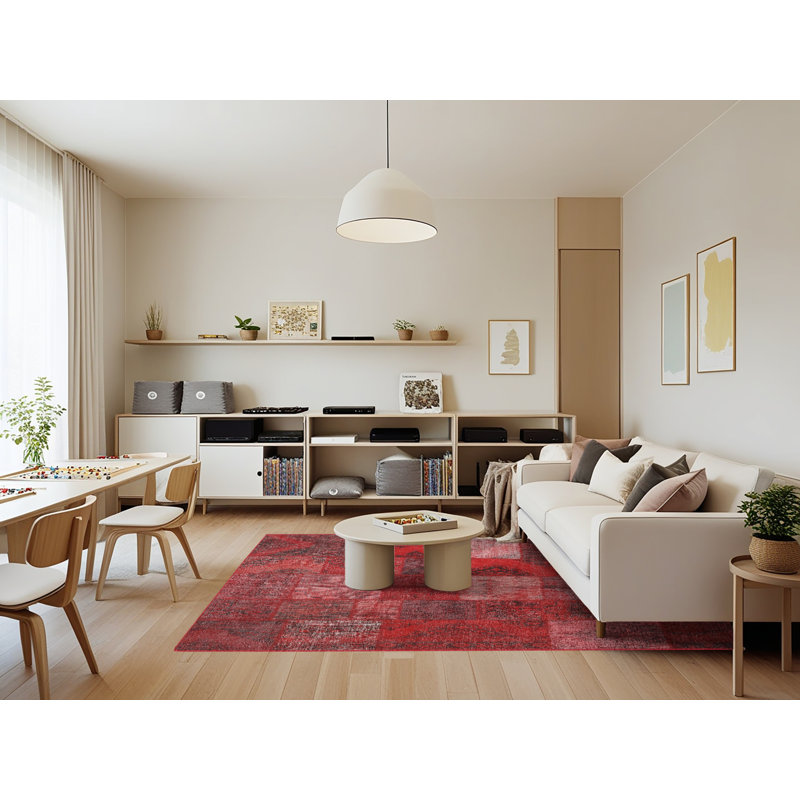 Tapis de zone rouge contemporaine, Rectangle 7 pi x 9 pi