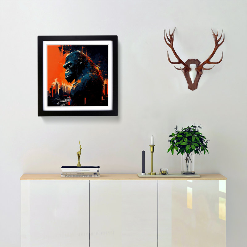 King Kong Palette Knife Painting - Single Picture Frame Print on Wood, Black