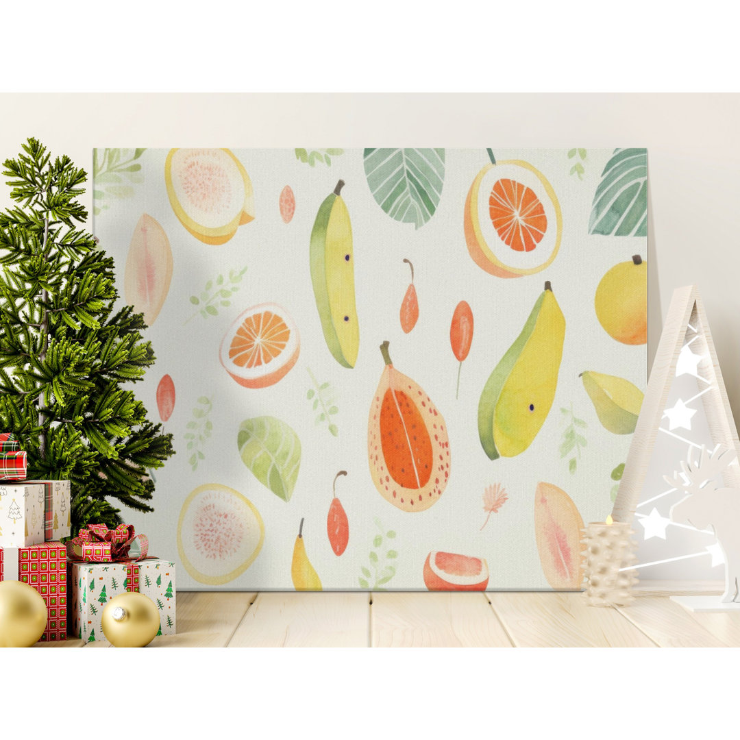 Vibrant Watercolor Fruit Botanical Canvas Art Print, Modern Kitchen Wall Decor, Fresh Tropical Fruits Art Gift