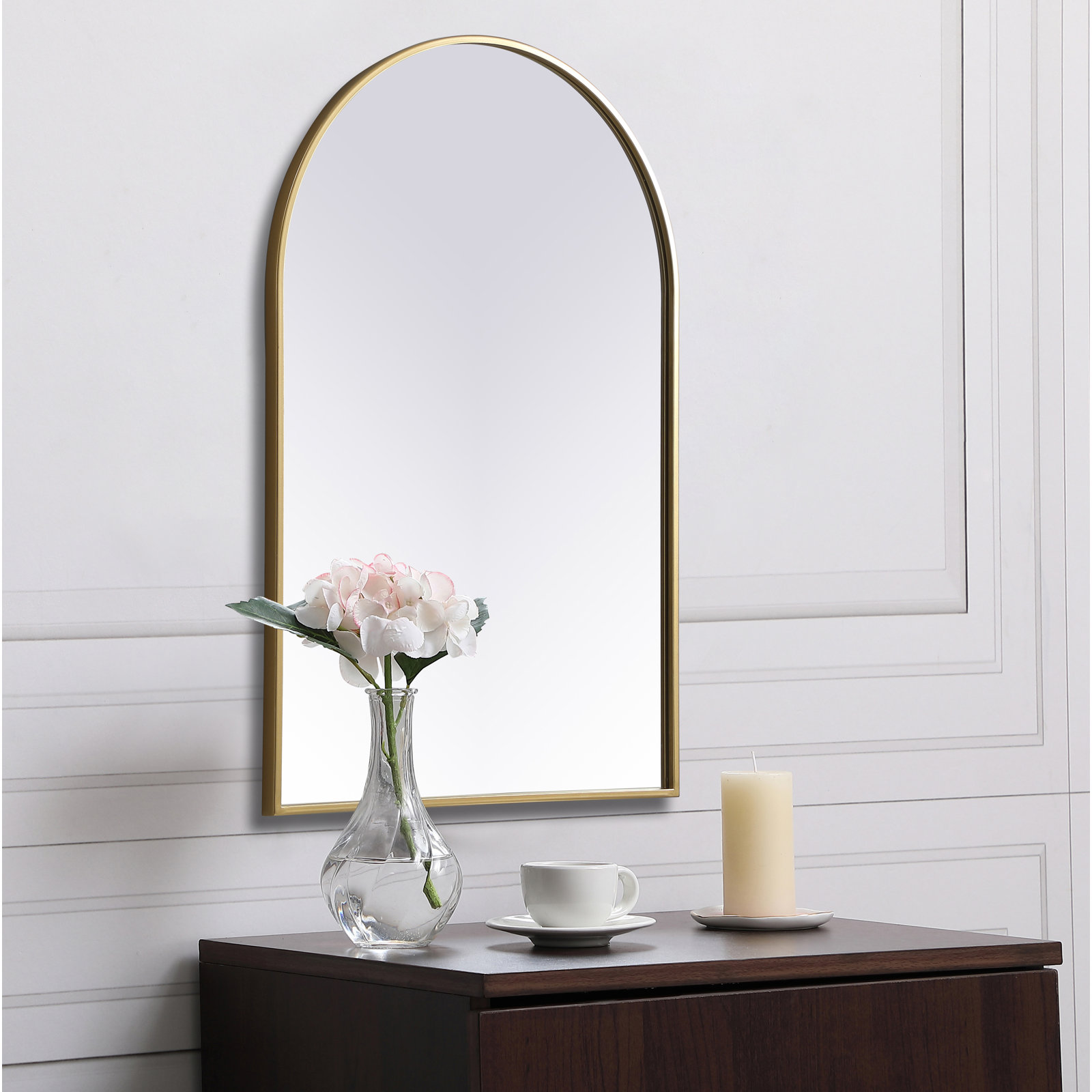 Sabine Metal Arch Wall Mirror, Brass, 36" x 24"