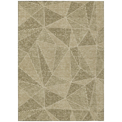 3' X 5' Khaki Brown Geometric Washable Indoor Outdoor Area Rug