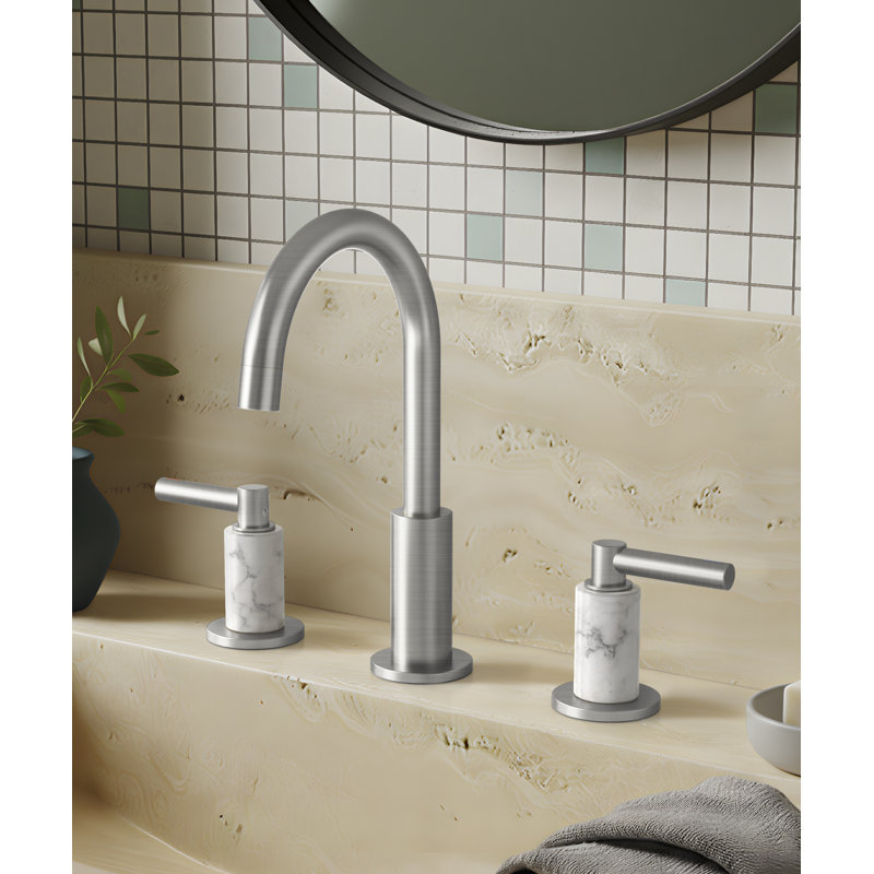 KES 8'' Silver Bathroom Sink Faucet Widespread With Supply Hose And 2 Handles With Drain Assembly, Brushed Nickel