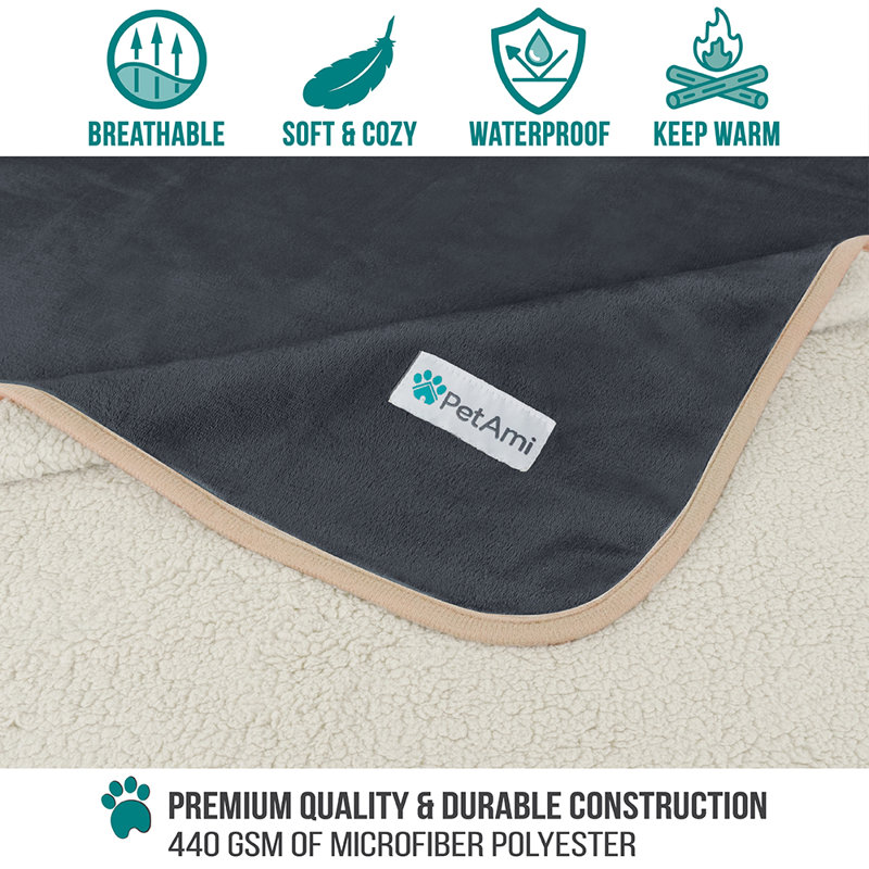 Medium Charcoal and Beige Waterproof Sherpa Fleece Dog Blanket