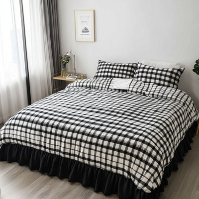 Classic Black White Plaid Bed Skirt