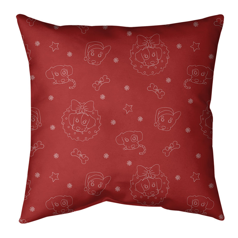 Coussin Christmas Dogs, Rouge, 14 po x 14 po
