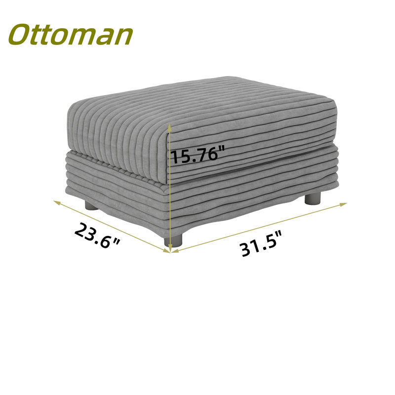 Plush Corduroy Ottoman To Combine With 2 Seater Sofa (Only Including Ottoman), Gray