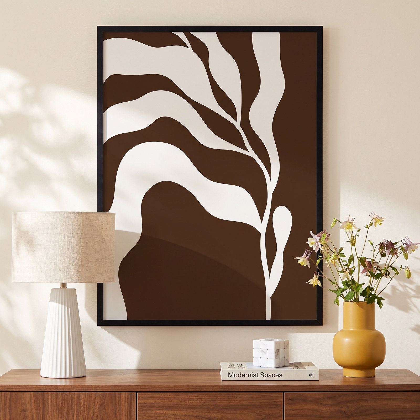 Erminia "Retro Matisse Botanical 2" Print, 41" H x 31" W x 1" D, Black