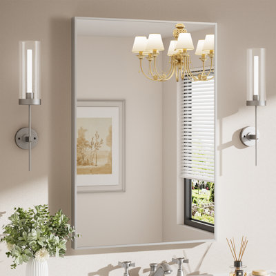 Tempered Glass and Aluminum Alloy Framed Rectangle Mounted Wall Mirror