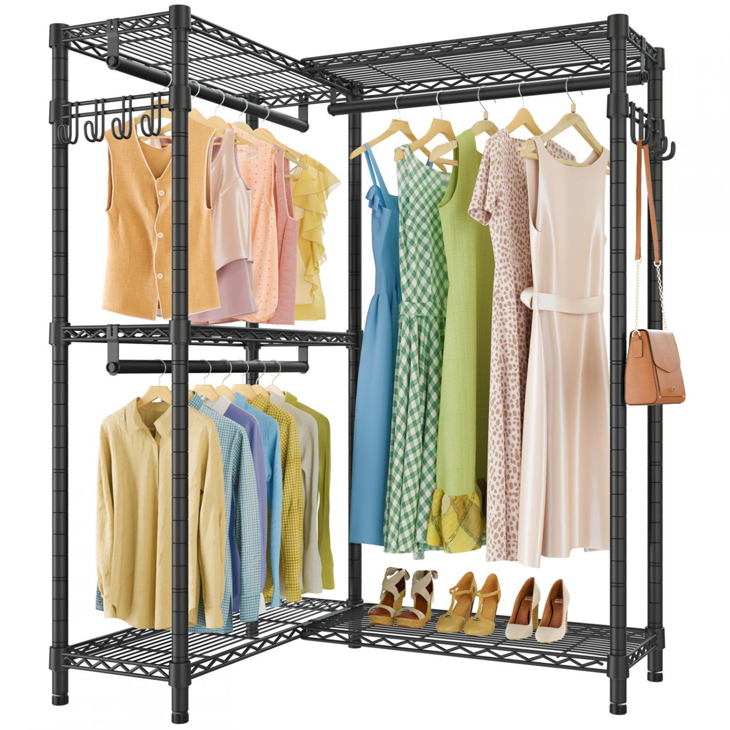 Tribesigns Free -Standing Closet Organizer, Heavy Duty Closet Storage with 6 Shelves and Hanging Bar, Large Clothes Storage & Standing Garmen Rack for