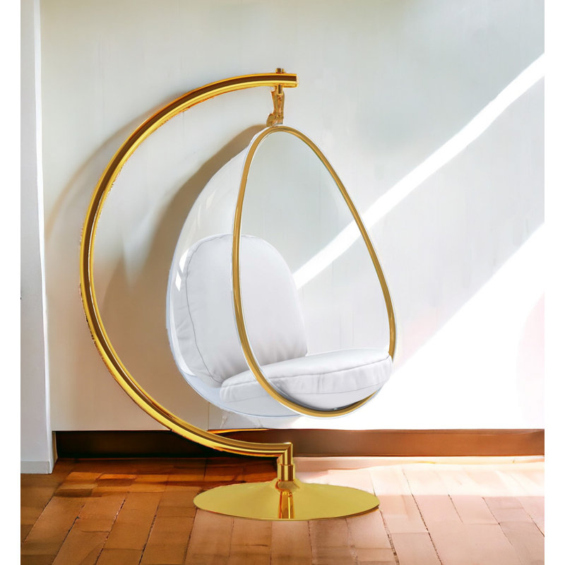 Fauteuil ballon 28 po en acrylique et similicuir or et blanc