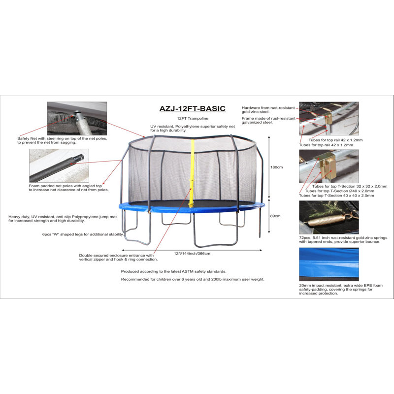Backyard Jump 12' Round Trampoline with Safety Enclosure