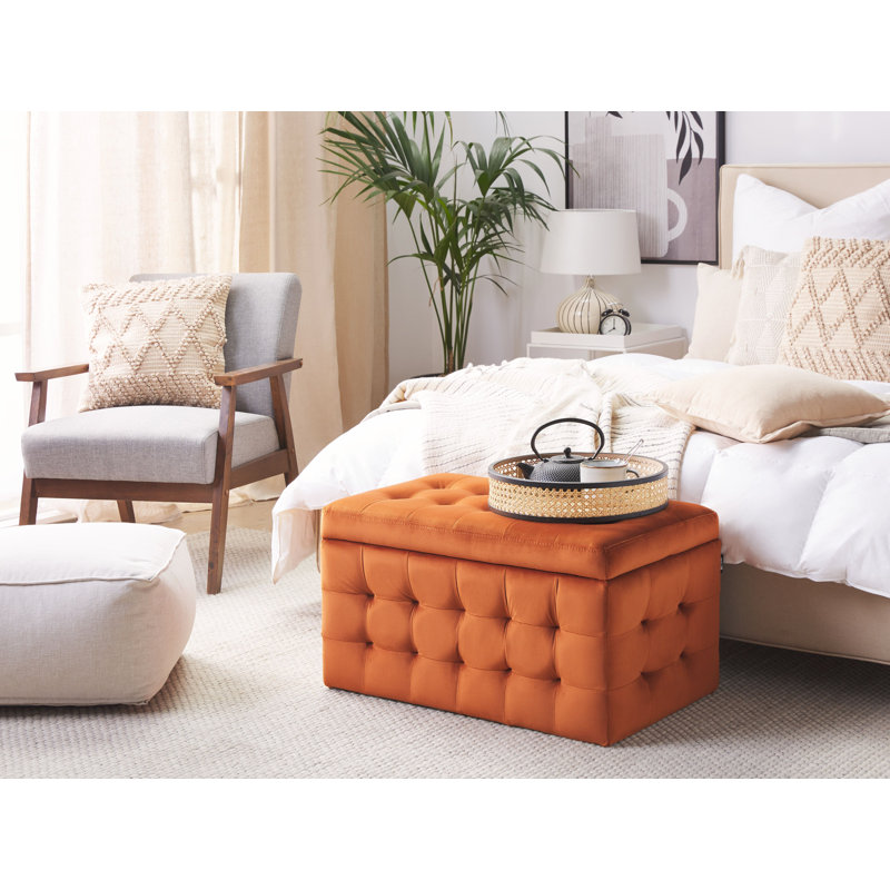 Francina 72cm Wide Velvet Tufted Rectangle Ottoman with Storage, Orange