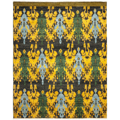 Calcutta Hand-Knotted Wool Black/Gold/Green Rug