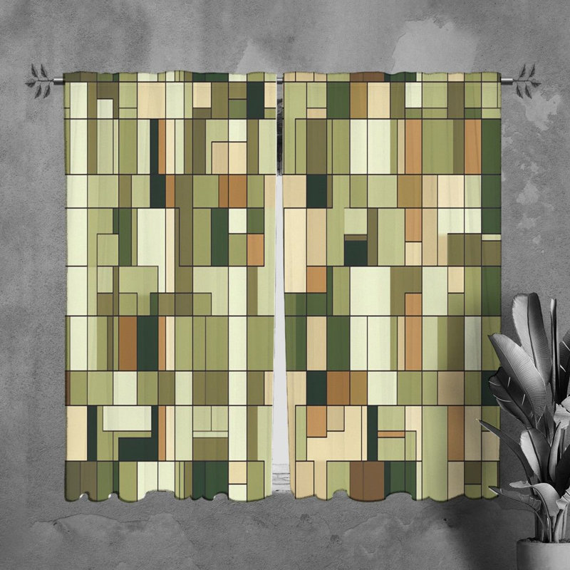 Mondrian Window Curtains Geometric Brown Drapes, H 82 po x l 20 po