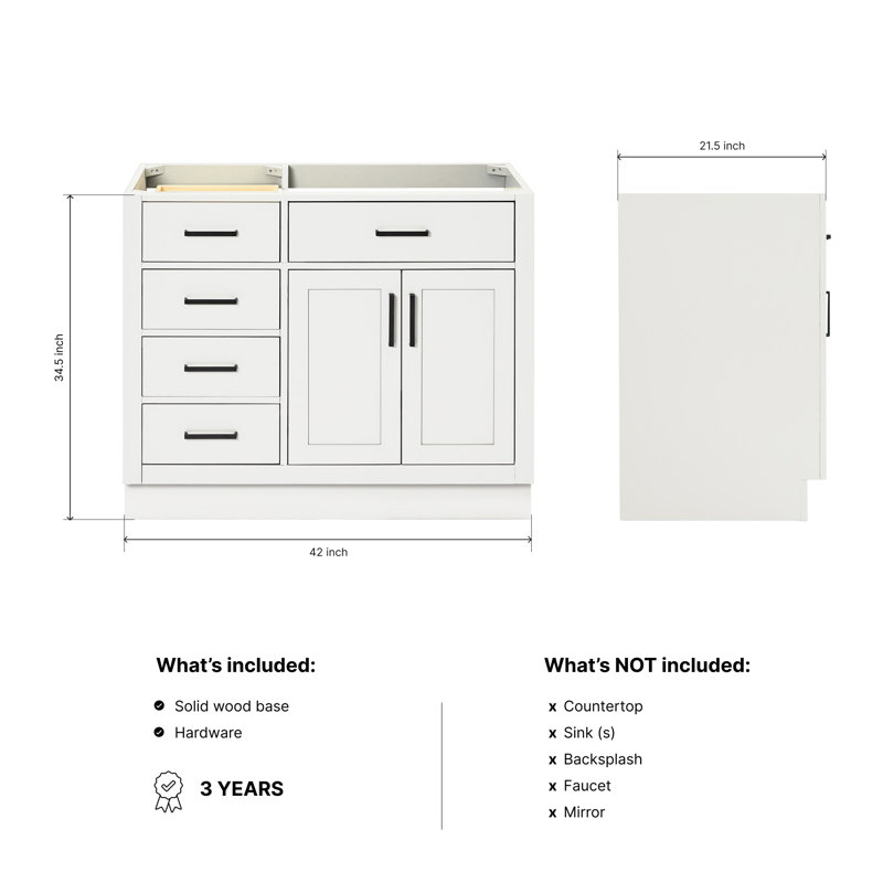 42" Single Bathroom Vanity Base only, White