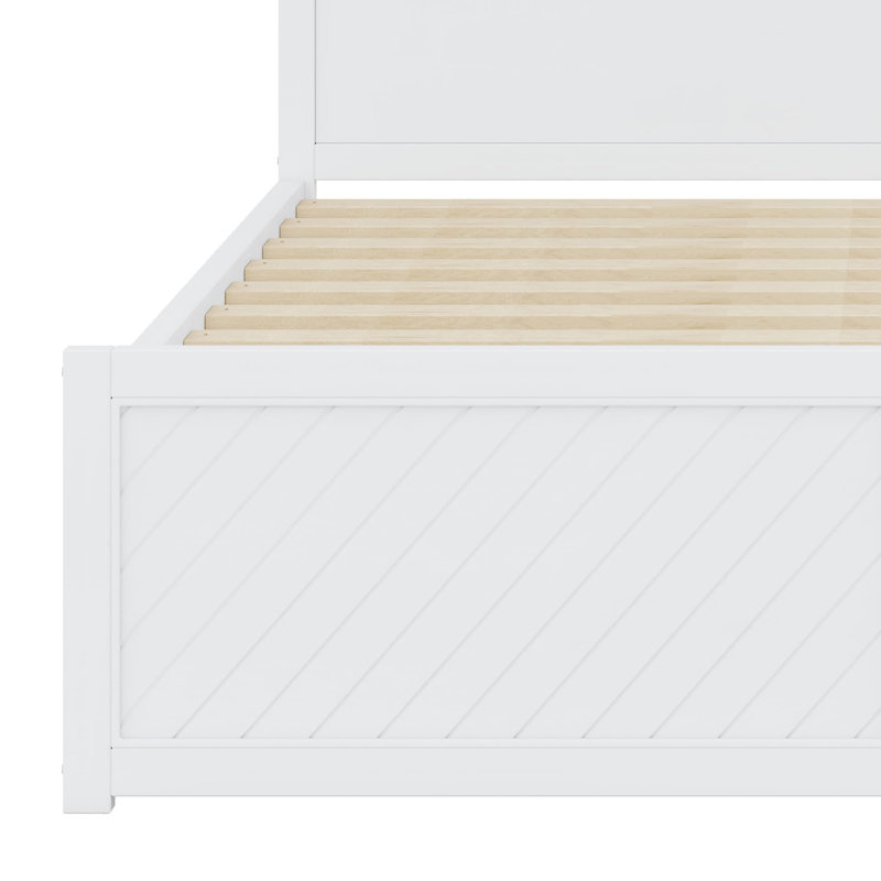 Lit plateforme avec tête de lit multi-rangement, USB et tiroirs, Blanc