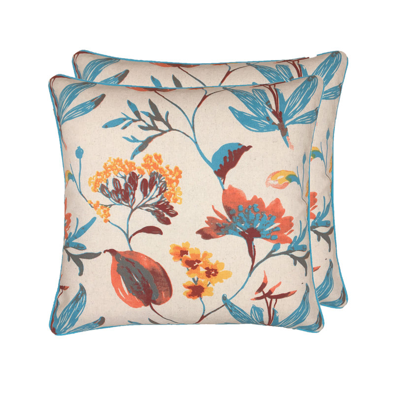 COTTAGE FLOWERS Floral Linen Throw Pillow, Blue, Polyester/Polyfill, 24" x 24"