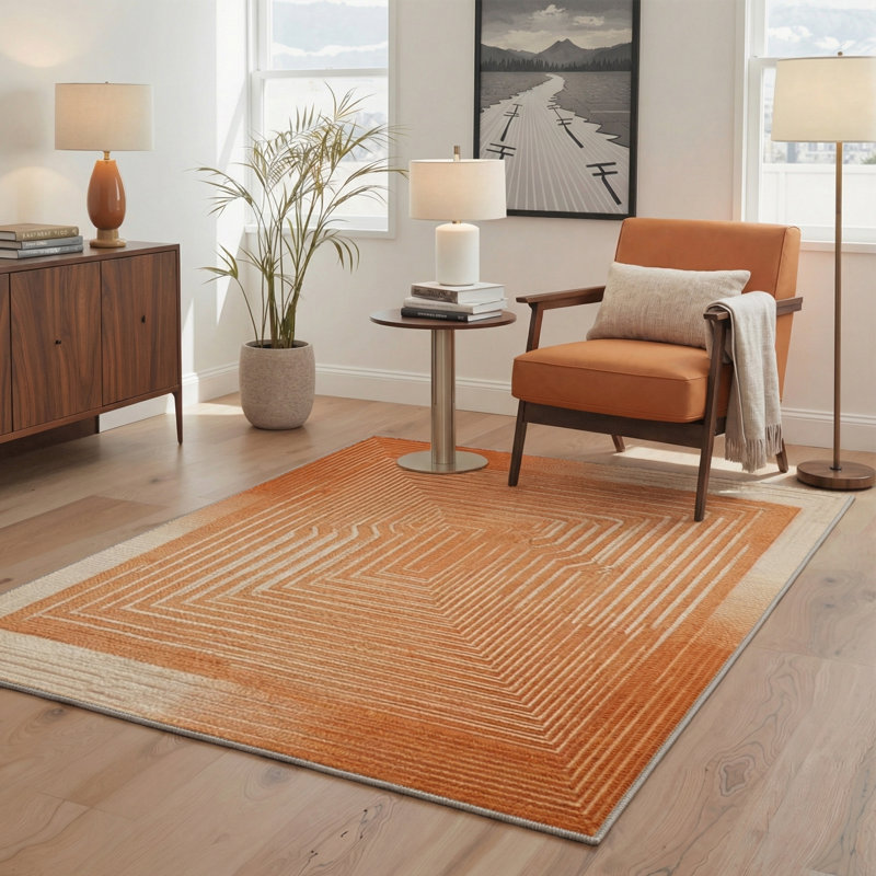 Tapis intérieur beige / orange lavable à la machine avec envers antidérapant Ripon, Rectangle 5 pi x 7 pi