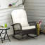 Chaise berçante blanc crème avec rembourrage doux, bande de glissement, pour chaise berçante d'extérieur, acier, coussin de plaisir