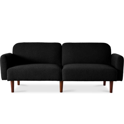 Curved Convertible Futon, Boucle Fabric Split-Back Sleeper Bed - Midnight Black by George Oliver