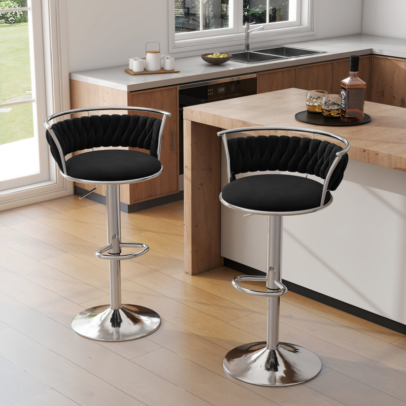 Ginko Height Adjustable Swivel Bar Stool, Black, Silver