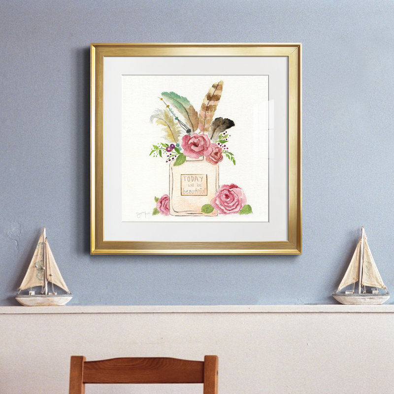 Boho Bouquet I - peinture encadrée, Cadre doré, H 17,5 po x l 17,5 po x P 1,5 po