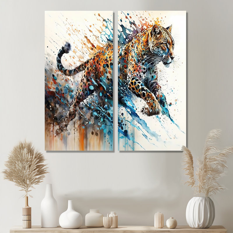 Guépard - léopard / art mural grand guépard 2 pièces, 32'' H x 32'' W, Wrapped Canvas, Does Not Apply