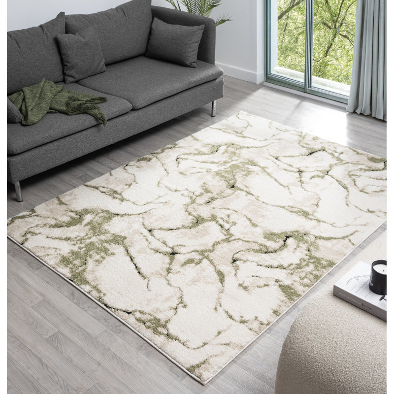 Paris Collection Abstract Cream/Green Rug, Rectangle 1'9" x 3'2"
