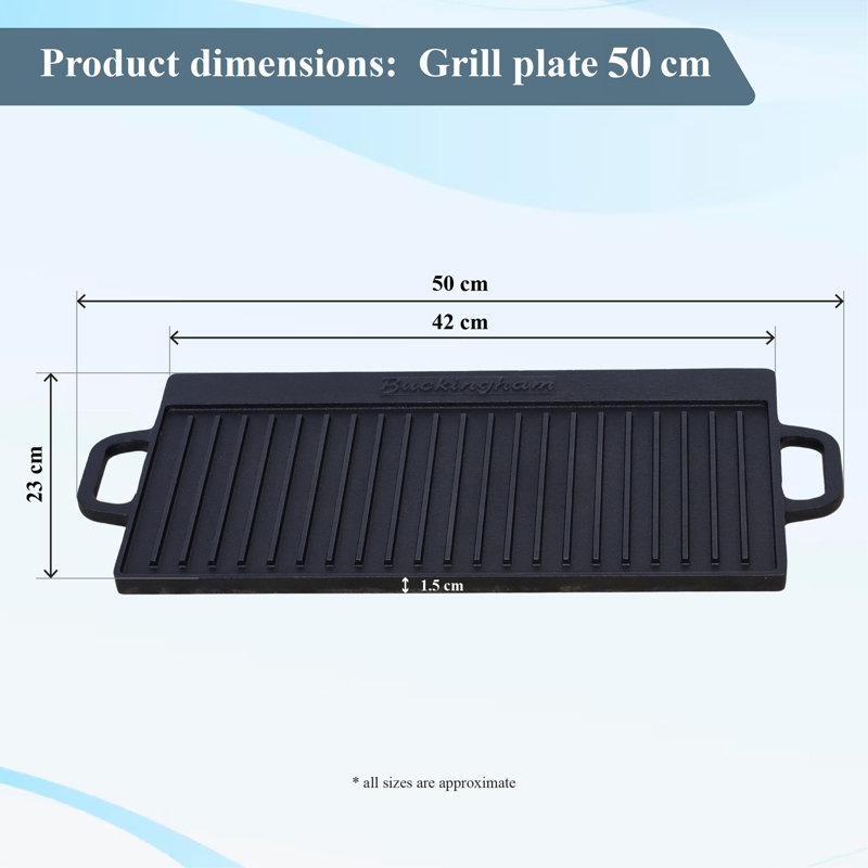 Buckingham Pre-seasoned Cast Iron Reversible Grill Plate 51 cm