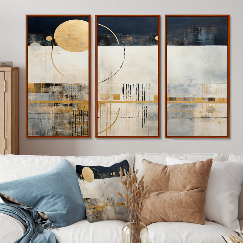 Pioche - ensemble d'art mural abstrait paysage, H 28 po x l 36 po x P 1 po, Cadre flottant brun
