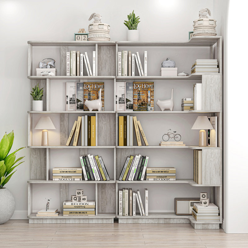 Ensemble de bibliothèque d'angle avec 2 tablettes et meubles assortis, Gris clair