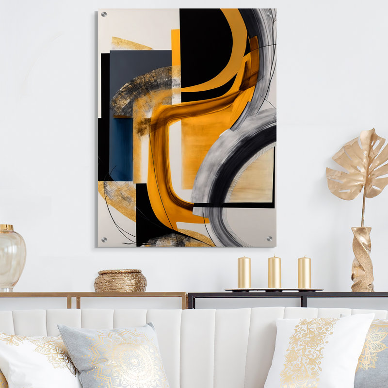 Art mural en acrylique Glam Gold and Black Expression IV - Abstract Spirals, H 20 po x l 12 po