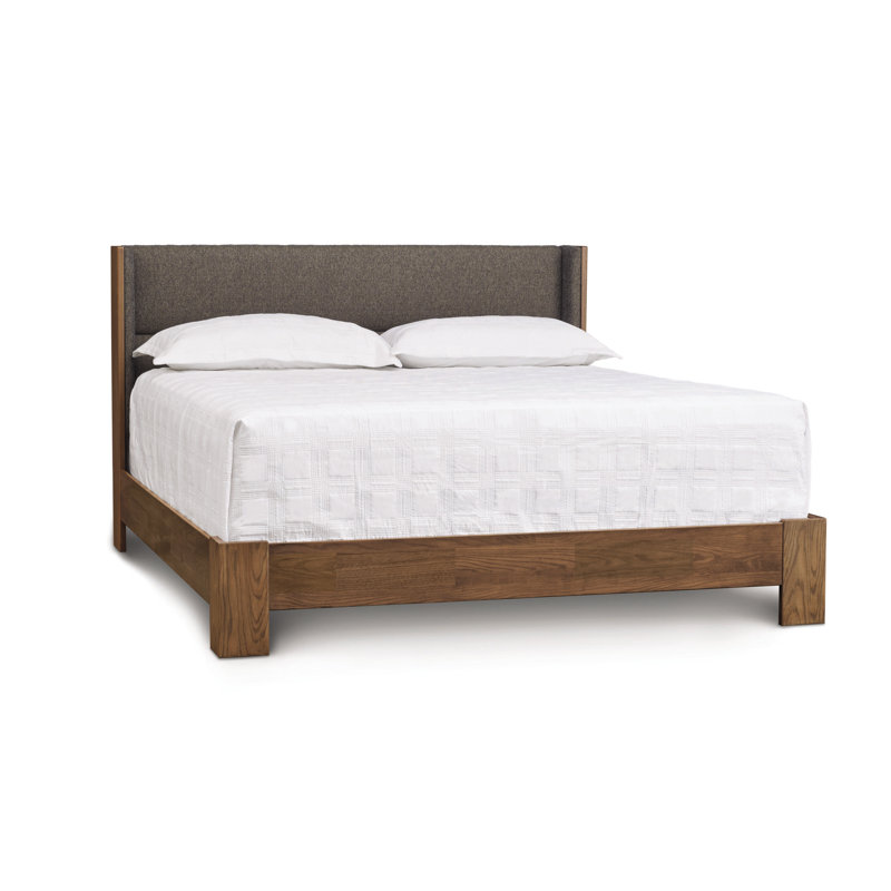 Sloane Upholstered Wingback Bed, California King, Microsuede Onyx, Natural Walnut