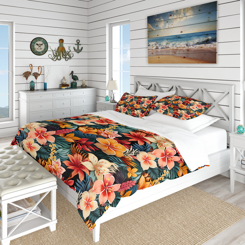 Ensemble de housse de couette Playful Multicolor Jungle Botanical, Housse de couette pour très grand lit et 2 très