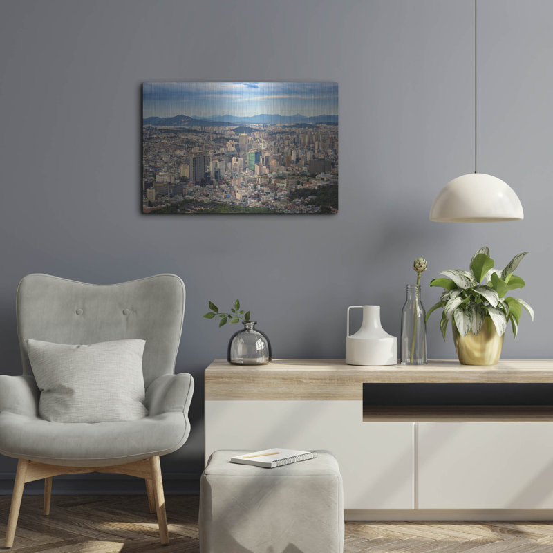 Mur en métal de luxe «Af après-midi à Séoul» par Rick Berk, H 16 po x l 24 po
