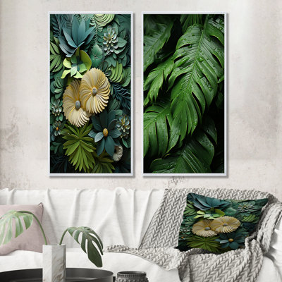 Emerald Canopy Exotic Palmscape - Palms & Palm Trees Wall Art Living Room Set Of 2