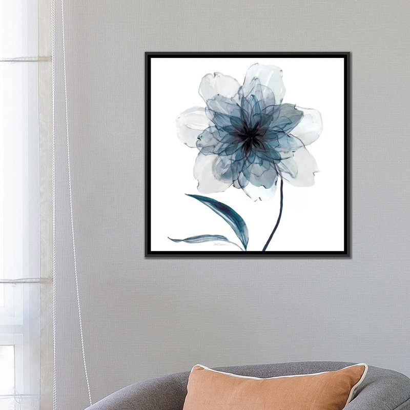 «Indigo Bloom II», impression sur toile, H 26 po x l 26 po x P 1,5 po, Toile avec cadre noir, Pas de tapis