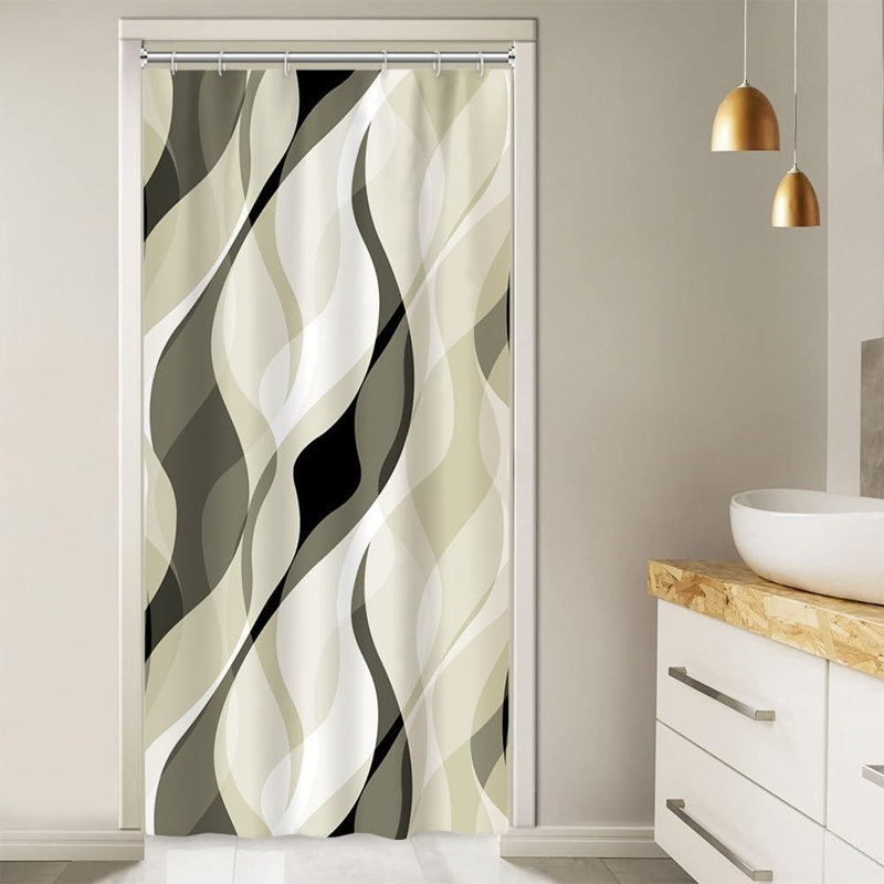 Light Green Pack of 1 Modern Abstract Striped Shower Curtain Set with Hooks, 213.36"H x 182.88"W