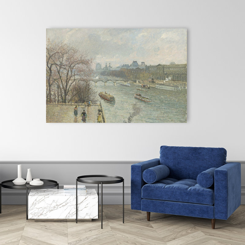 The Louvre, Afternoon, Rainy Weather, 1900 Impressionist Contemporary City Wall Art Print, 101.6cm H x 152.4cm W