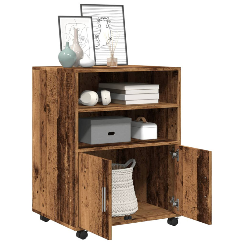 Rolling Cabinet Engineered Wood, Old Wood