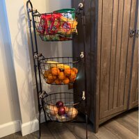 Under Sink Organizers and Storage Hanging Fruit Basket Inside Cabinet Metal  Wire 3 Tier Organizer Kitchen Fruit Produce Bin Rack Baskets Fruit Stand  Produce Sto…