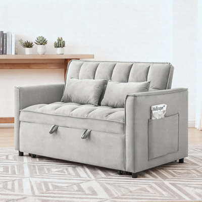 Canapé-lit convertible 3-en-1 de 55,1 po, canapé-lit double moderne en velours avec dossier réglable, sac de rangement et coussin, pour salon, chambre à coucher