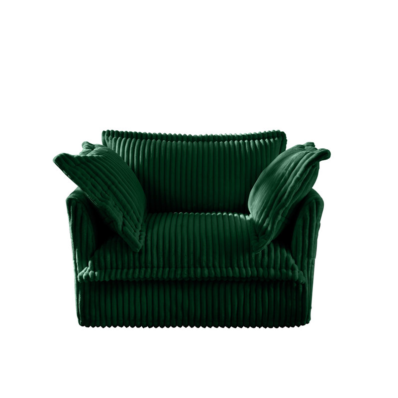 Fauteuil à revêtement antidérapant avec 1 grand coussin de dossier et 2 grands coussins décoratifs, canapé-lit simple à siège profond confortable, plusieurs grands coussins moelleux, tissu en velours côtelé vert